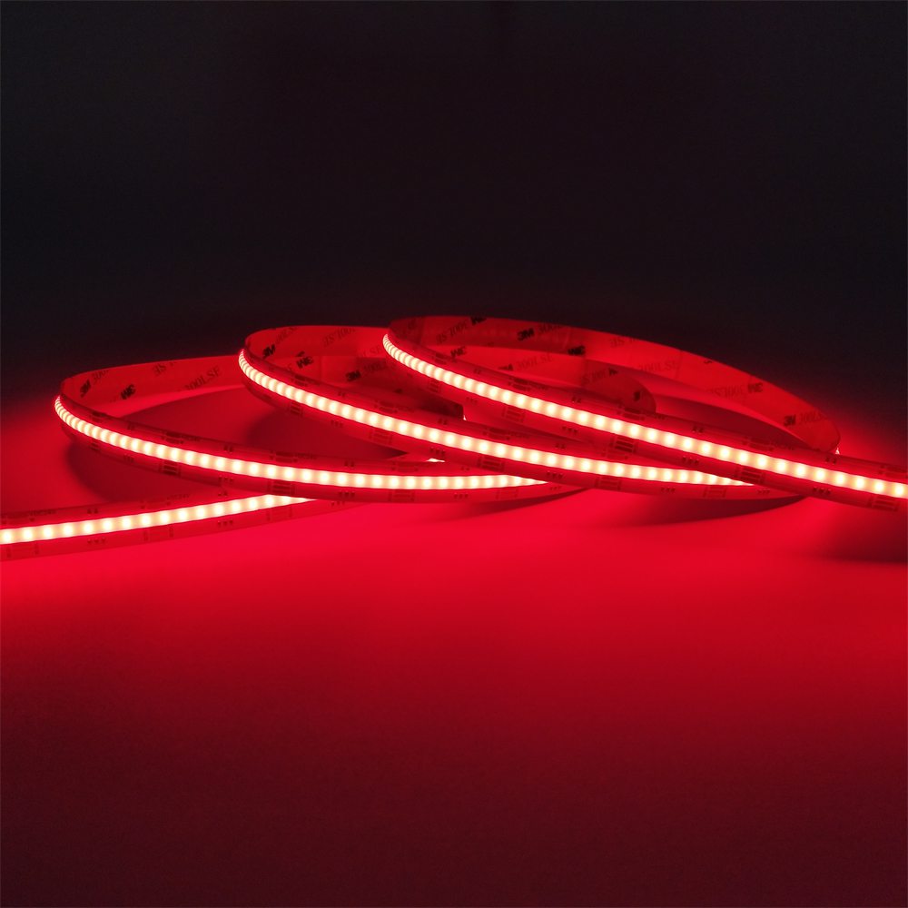RGBW COB LED strip displaying its red light mode